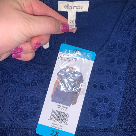 NWT - Ella Moss - Blue Floral Top - Picture 7 of 8
